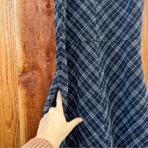 Navy Blue Plaid Tweed Midi Dress With Pockets 🌿 - Picture 6 of 12